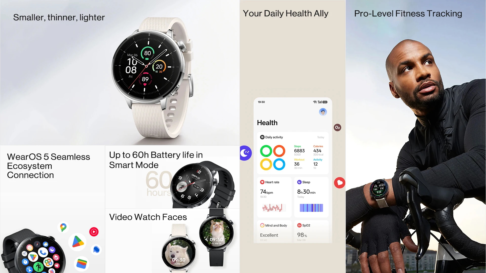 OnePlus Watch 3 43mm, 32GB Storage, WearOS, 60h Battery Life, Bluetooth, GPS Navigation, Round Face, 1.32-Inch Display 1