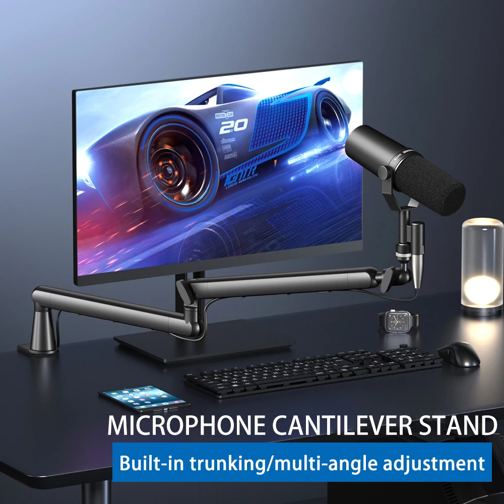 마이크 암, AK-55 데스크 로우 프로파일 금속 조절식 마이크 붐 암 스탠드, 블루예티, 스노우볼 아이스, 하이퍼엑스 쿼드캐스트, 솔로캐스트용