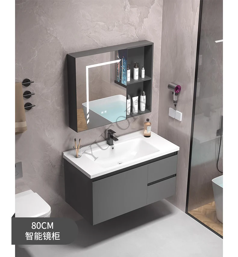 Thickened ceramic integrated face wash basin cabinet combination space aluminum bathroom cabinet rock slab, face wash sink