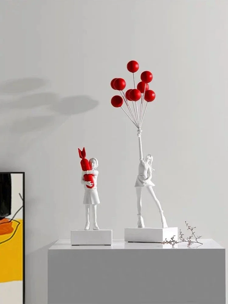 

Art Balloon Girl Statues Banksy Flying Balloon Girl Sculpture Resin Craft Home Decoration Christmas Gift Living Room Decoration