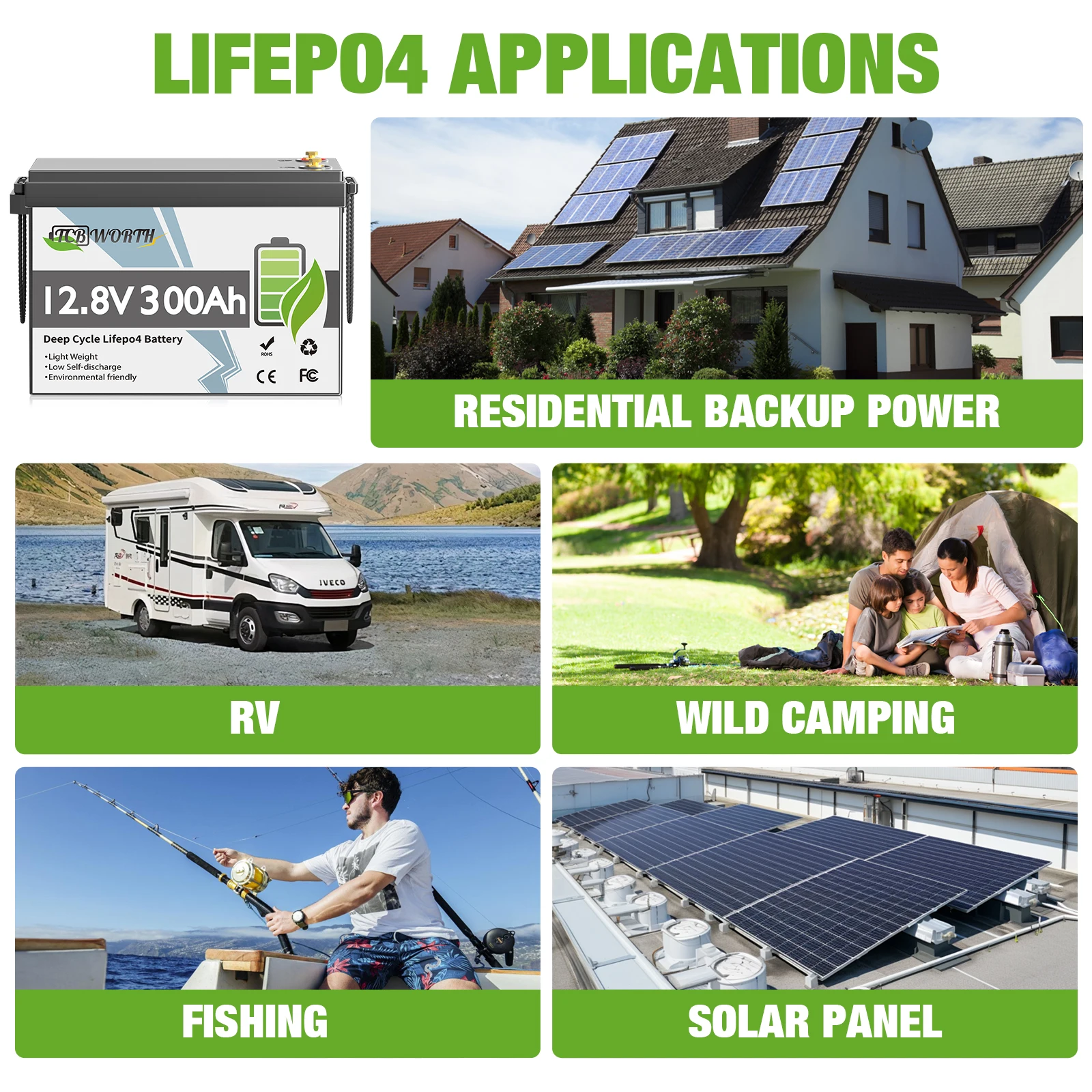TCBWORTH 12V 300Ah LiFePO4 Batterie mit Niedertemperatur-Schutz & 200A BMS - Tiefzyklus für Wohnmobile, Solarsysteme, Reisemobile, Anhänger 3 Stück – Detail 10