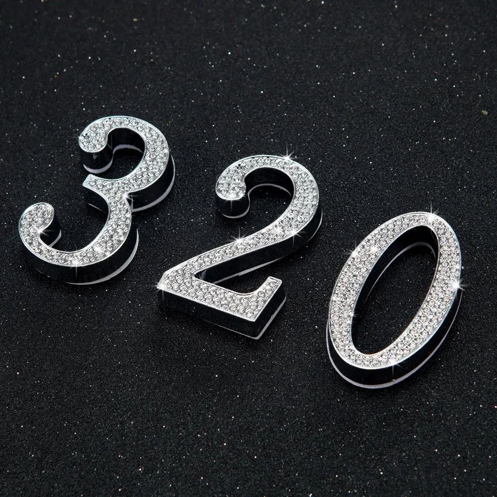 1PCS Metal House Number with Imitation Diamond Self-Adhesive Door Numbers for Apartment Hotel Home Mail Box Label Outddoor #0-9