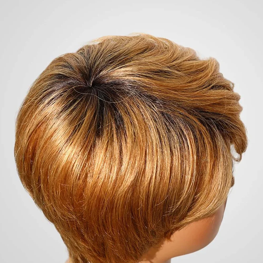 Ombre T1B/27 Human Hair Short Wigs Black Women Straight Bob Pixie Honey Blonde Brazilian No Lace Front Wig With Bang human hair wigs