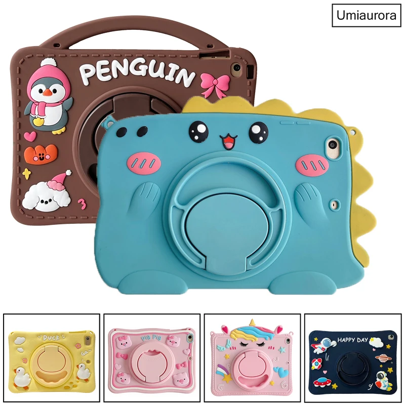 Per Ipad 7Th 8Th 9Th 10.2 10Th Gen Air 2 3 4 5 10.9 2022 Mini 6 Pro 9.7 11 Case Kids Cartoon 360 Rotazione Hand Ring Stand Cover