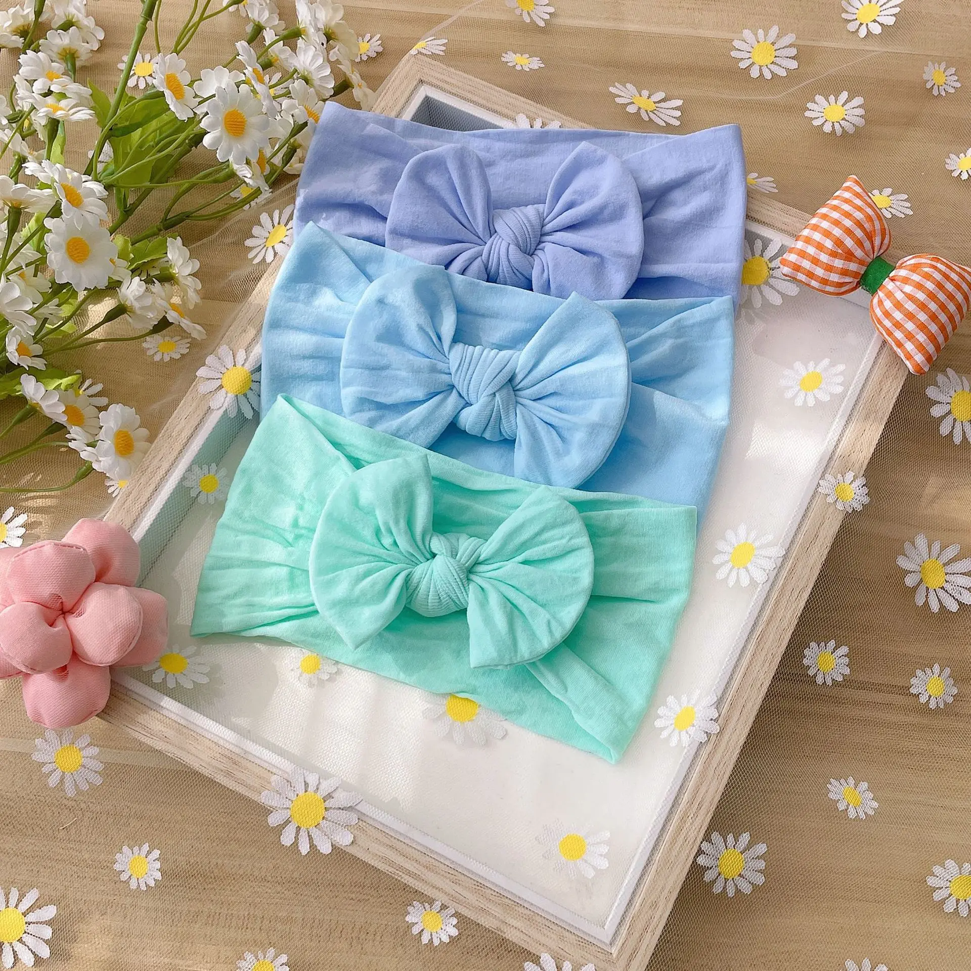 Baby Bowknot Elastic Headband Set - 3-Pack Boutique Turban Hair Accessories