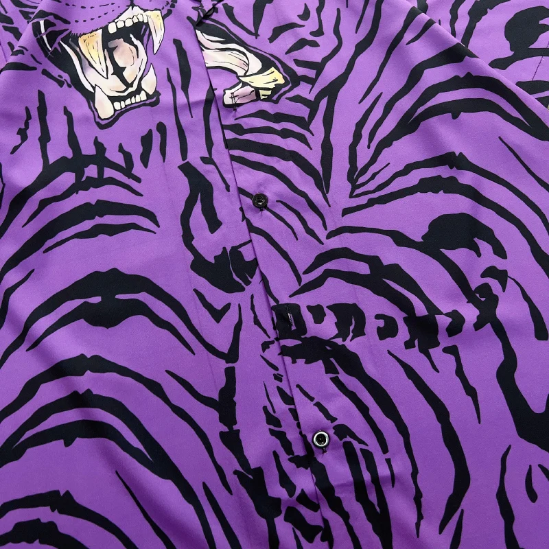 Dark Icon Purple Tiger Hawaiian Shirts Men Summer Button Down Collar Men's Shirts Male Top 3
