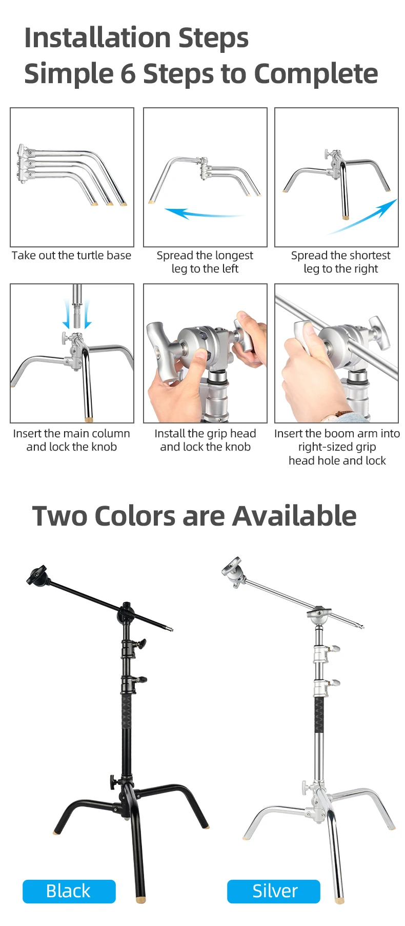 20 Inch Photography C-Stand Anti-slip Stainless Steel Light Stand With Extensio