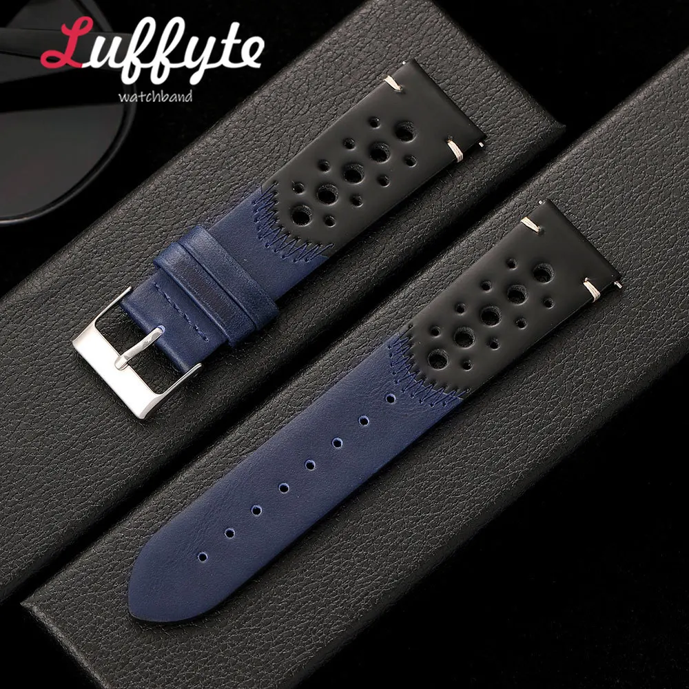 Vintage Oil Waxed Leather Watch Strap with Quick Release and Personalized Stitching