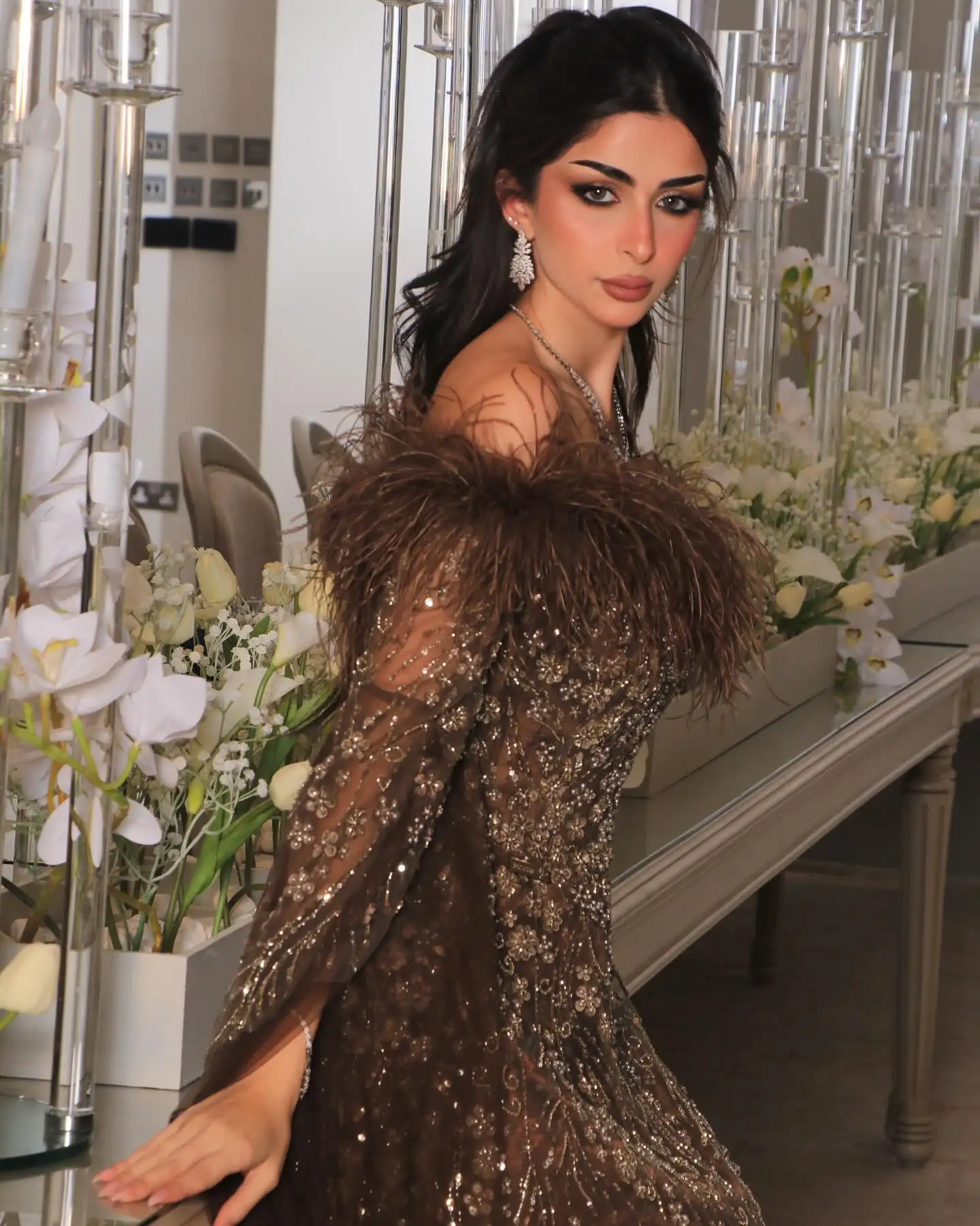 brown dress with feathers Georgia Dress Fondant – Art Dealer main image 1