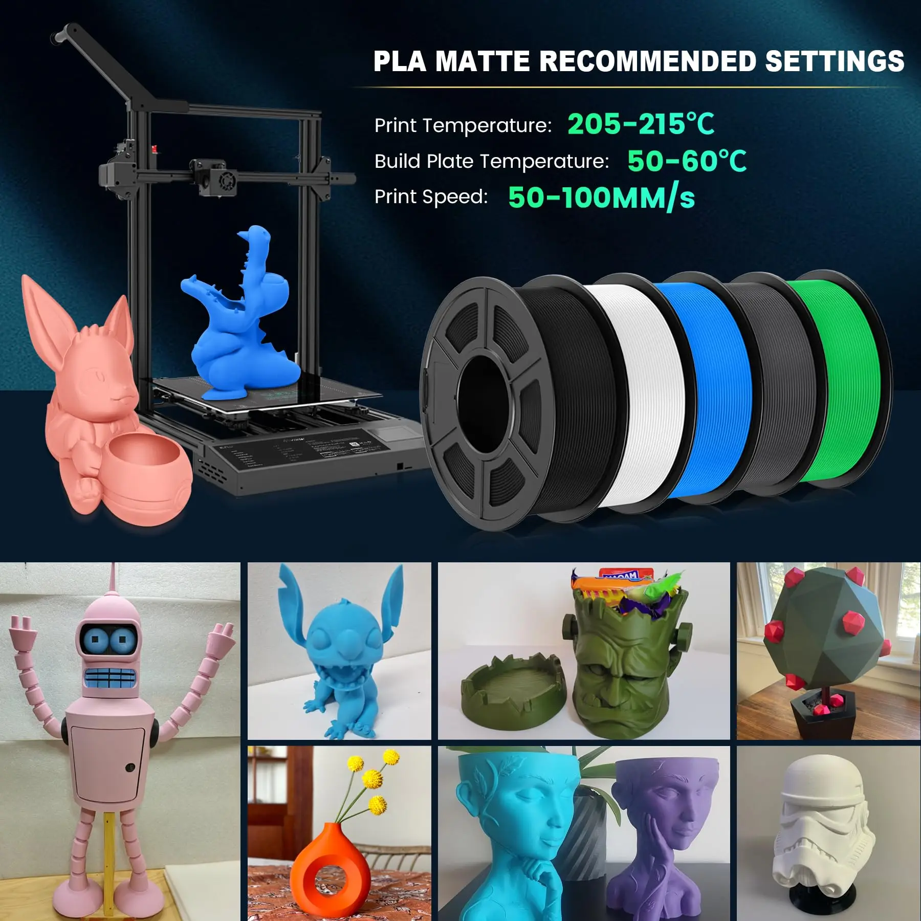 3D printed object made using matte PLA filament