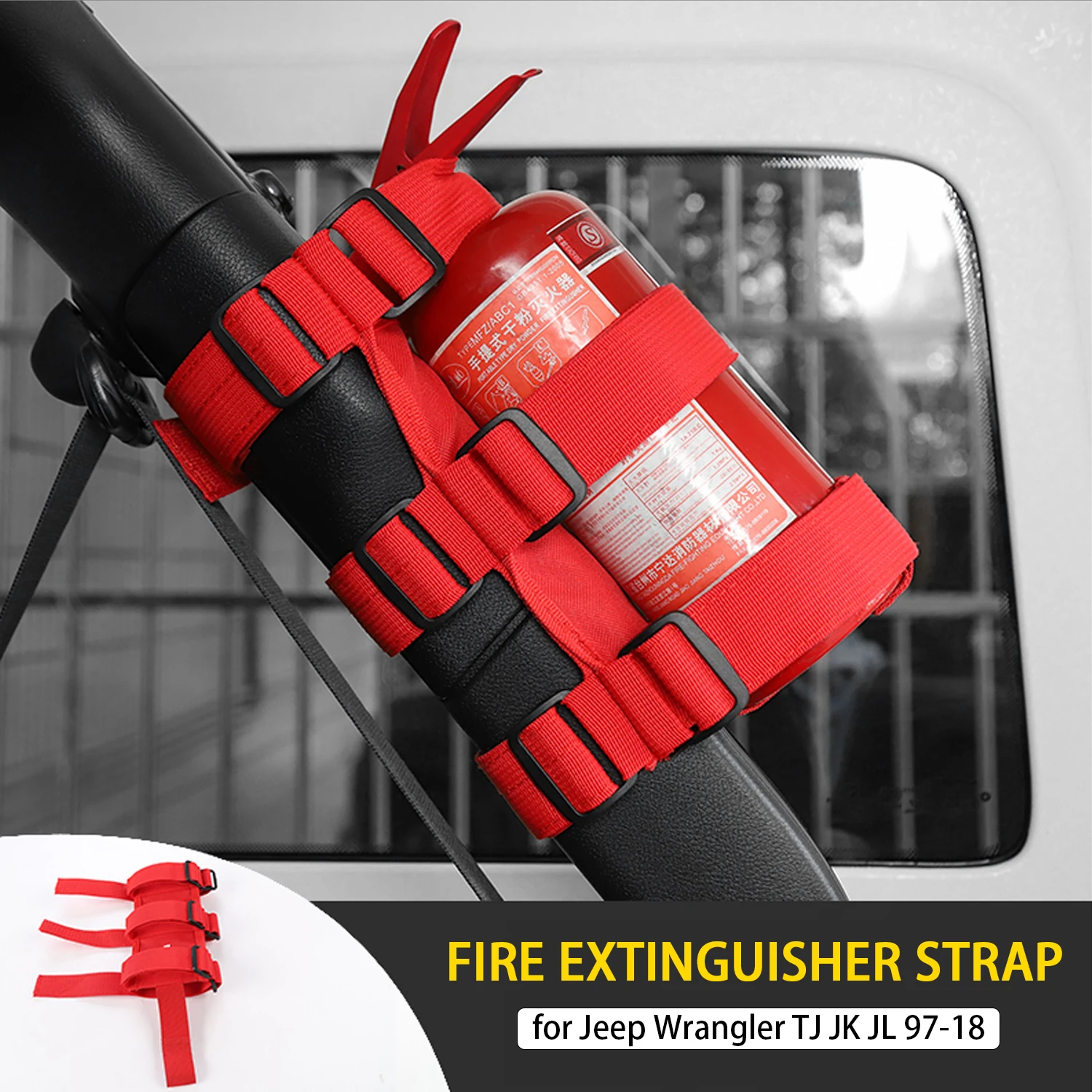 Car Roll Bar Fire Extinguisher Holder Fire Extinguisher Mount Strap for Jeep Wrangler TJ JK JL 97-18 Car Accessories fire extinguisher holder