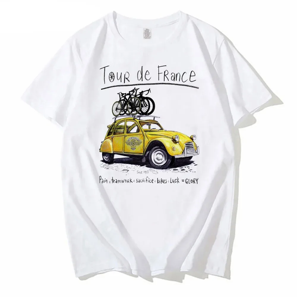 

Summer men's fashion road trip cotton T-shirt outdoor car print T-shirt creative road bike white hipster T-shirt