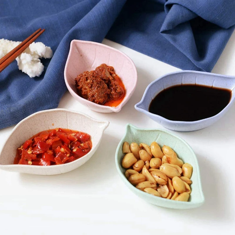Dciustfhe 16Pcs Wheat Straw Pickles Leaf Heart Round Soybean Dipping Bowl Condiment Dish Mustard Dish Tomato Sauce Bowl 