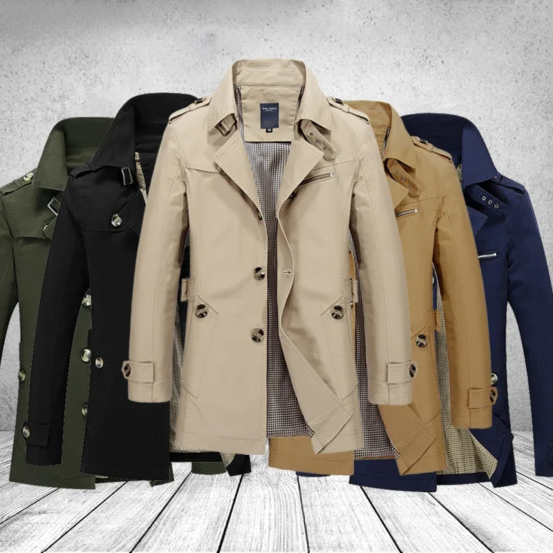 Fashion Men Trench Jackets Brand Casual Business Trench Coat Mens Leisure Overcoat Male Single Breasted Windbreakers Plus Size latest coat pant designs grey men s classic suits for business single breasted slim fit male blazers 2piece jacket pants ternos