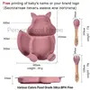 Free Custom Logo Baby Soft Silicone Sucker Bowl Plate Non-slip Squirrel Spoon Fork Sets Children's FeedingTableware  BPA Free 2