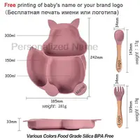 Free Custom Logo Baby Soft Silicone Sucker Bowl Plate Non-slip Squirrel Spoon Fork Sets Children's FeedingTableware  BPA Free 2