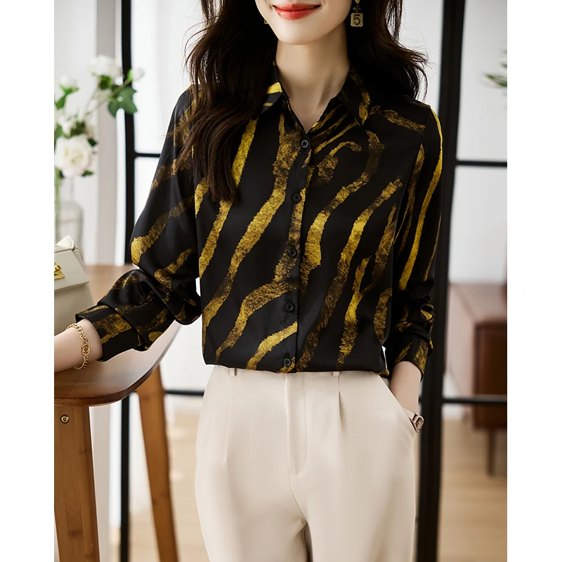 Satin Shirts and Blouses Fashion Woman Blouse 2023 Cheap Women's Clothing OL Elegant and Youth Woman Blouses Stripe Womens Tops