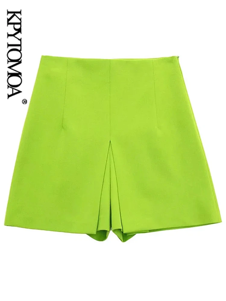 jorts KPYTOMOA Women Fashion Front Pleated Detail Shorts Skirts Vintage High Waist Side Zipper Female Skort Mujer trendy clothes