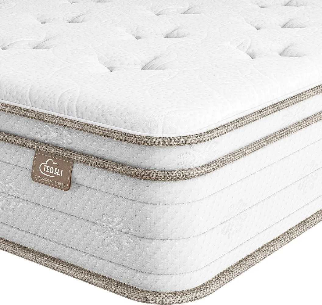 

TeQsli Queen Mattress 12 Inch, Sleep Cooler Eggshell Memory Foam and 7 Zone Pocket Innerspring Hybrid Mattress Medium Firm