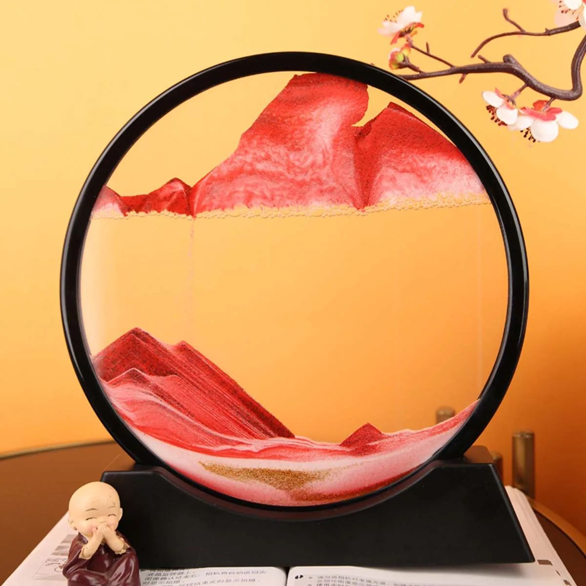 1pc Ornament Crafts Round Quicksand Painting Living Room Hourglass Graduation Gift New Landscape Painting Office Creative Decoration