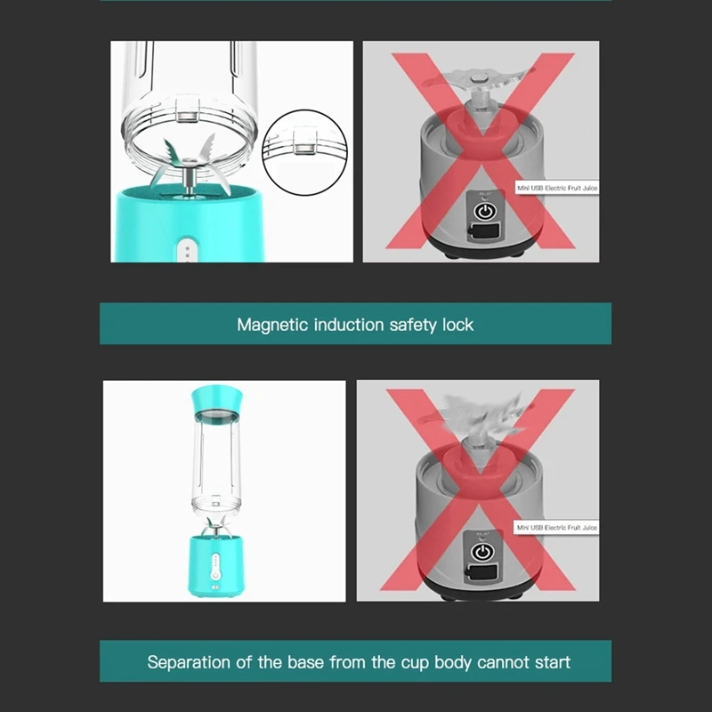 Portable Electric Blender Mini Handheld Fruit Mixer With 6 Blades Personal USB Rechargeable Juices Cup 500ML 4