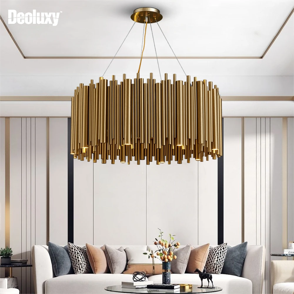 

DEOLUXY Modern Luxury Gold Stainless Steel Chandelier Lighting For Living Room Round Hanging Light Fixture LED Home Lamps