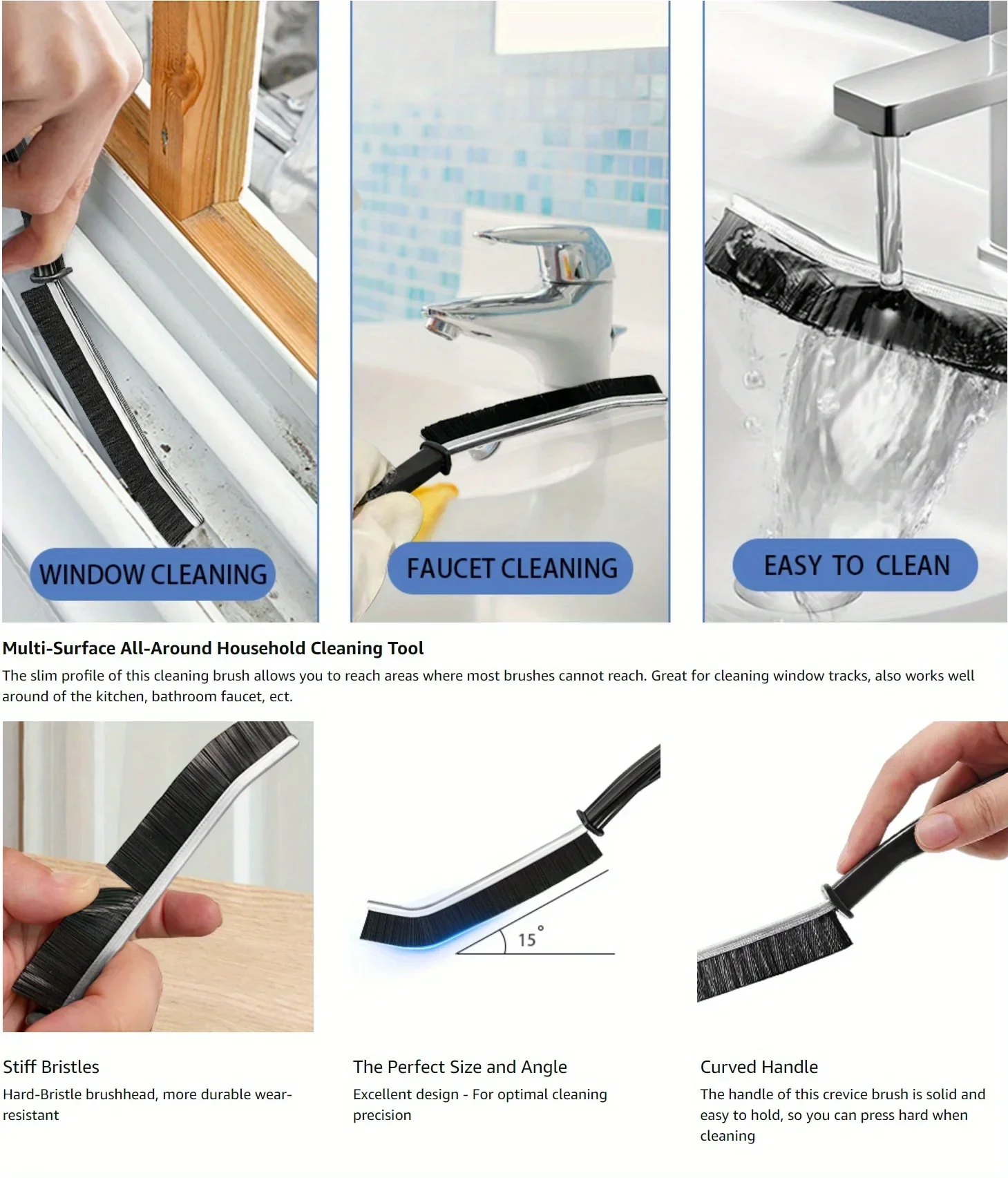 8-piece Bathroom Cleaning and Organizing Set, 2-piece Adhesive Wall Hooks, 6-piece Stiff-bristle Crevice Cleaning Brush