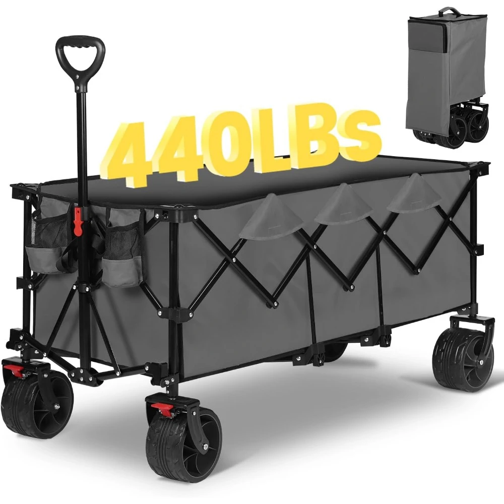 

Garden Carts Heavy Duty 300L Folding Utility Garden Cart With Big All-Terrain Beach Wheels & Drink Holders Camping Wagon Trolley