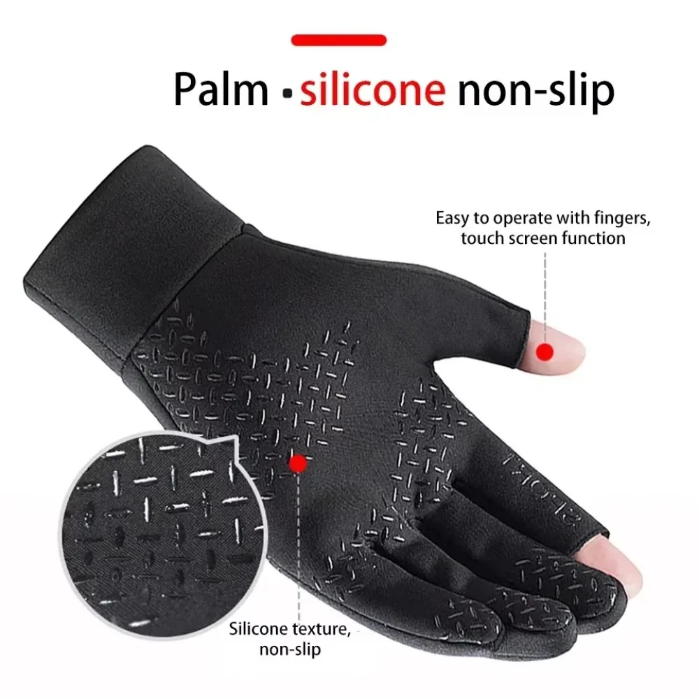 New 1 Pair Winter Fishing Gloves Women Men Universal Keep Warm Fishing Protection Anti-slip Gloves 2 Cut Fingers Outdoor Angling 6