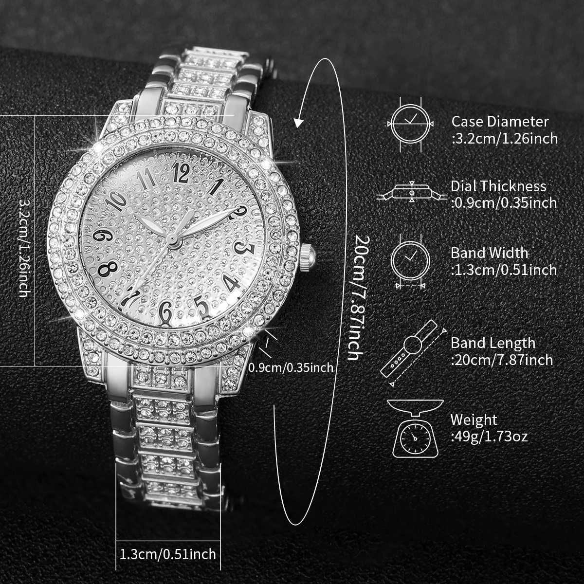 ساعة كوارتز نسائية بالماس الصناعي ، مجموعة 3 ألوان...