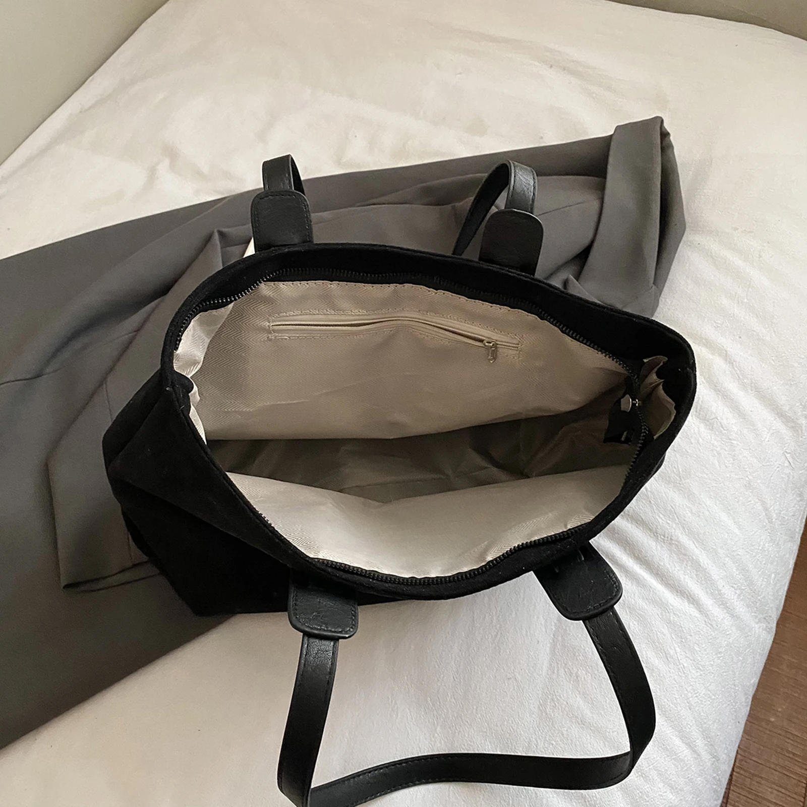 Faux Suede Casual Shoulder Bag Large Capacity Trendy Tote Briefcase Stylish Matte Tote Bag Travel Date Work Shoulder Bag