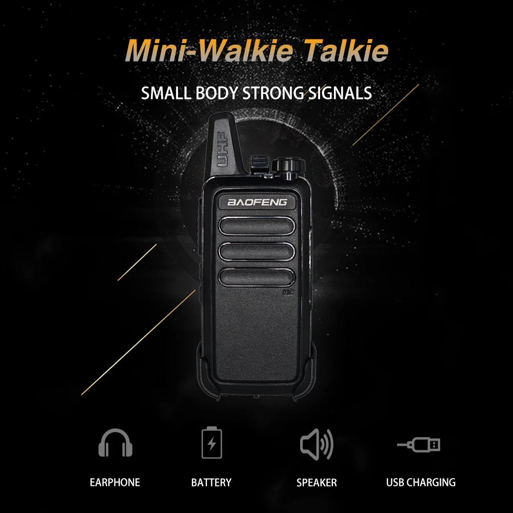 Baofeng-Mini talkie-walperforé, bande UHF, radio bidirectionnelle portable pour l'extérieur, déterminer talkie walperforé, chargement USB pour la chasse et la marche