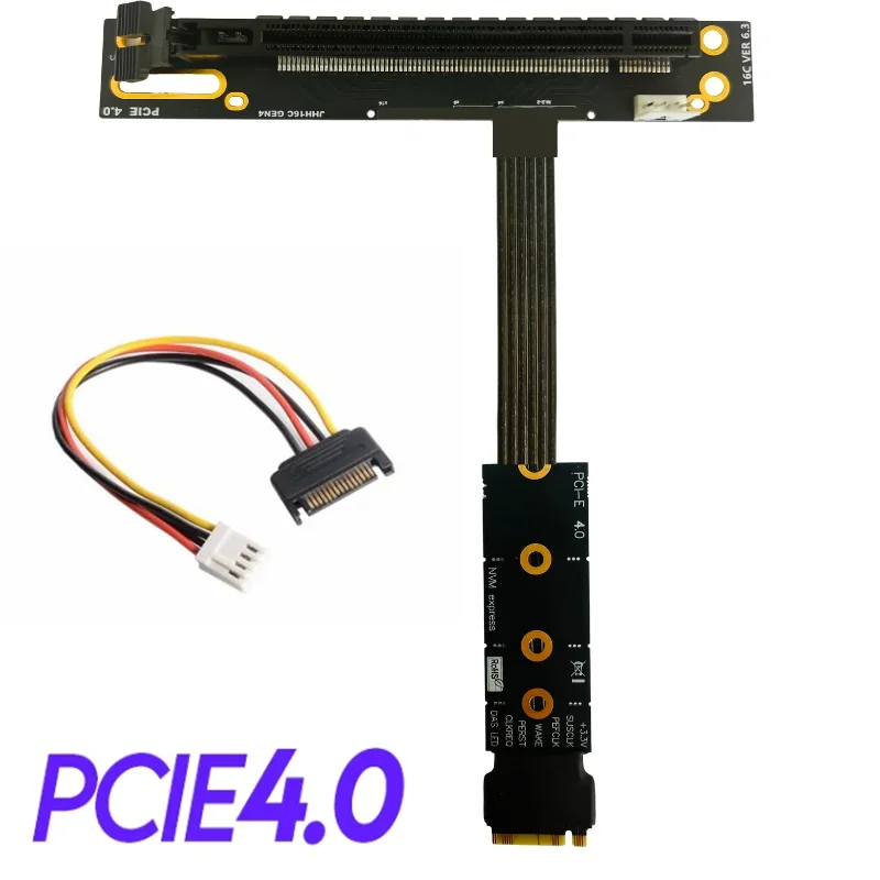 Jumper Extensor para Cpu Cabo de Extensão Pcie 4.0×4 Riser m2 M.2 Nvme Key m para Pci-e X16 Gen Sata Power 64g Bps Gpu
