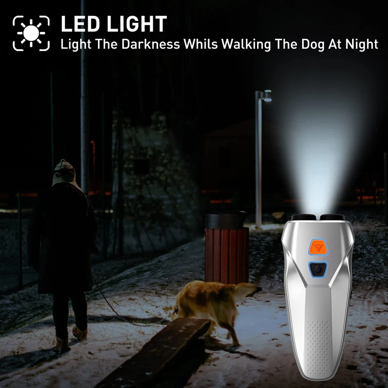 Benepaw Ultrasonic Dog Repeller LED Flashlight Dual Sensor Anti Barking Device Training Deterrent Modes USB Rechargeable