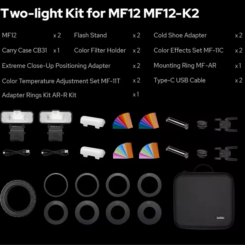 Godox MF12 MF12-K2 Flash TTL Macro Speedlite Flash 2.4 GHz Wireless Control Speedlight for Sony Canon Nikon Fuji Olympus Pentax 6