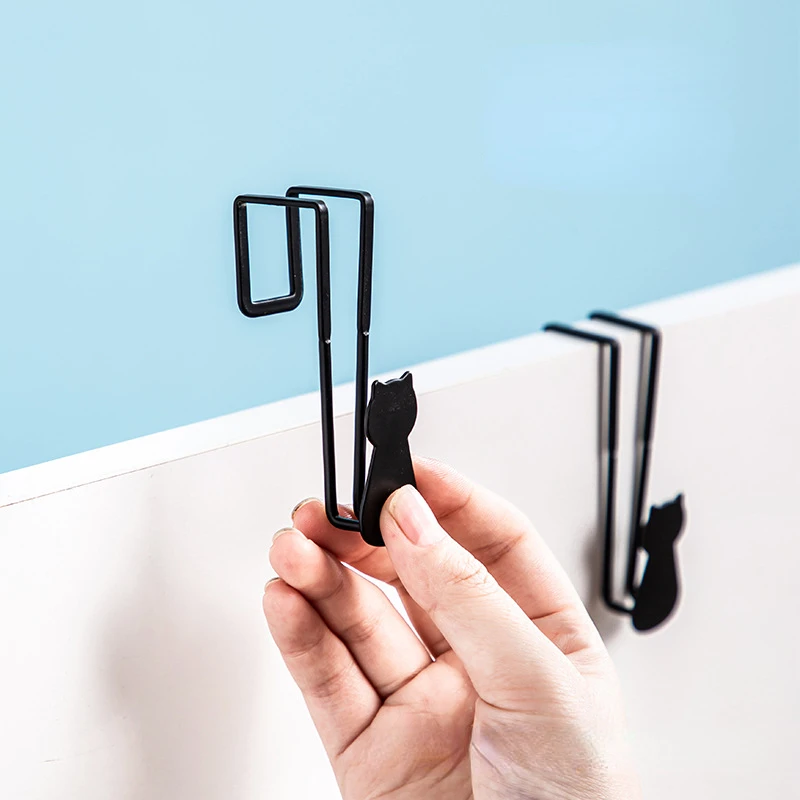 Door Back Hook Cabinet Door Nail-free Non-sticky Hanger Clothes Hook Organize Accessories Black Cat