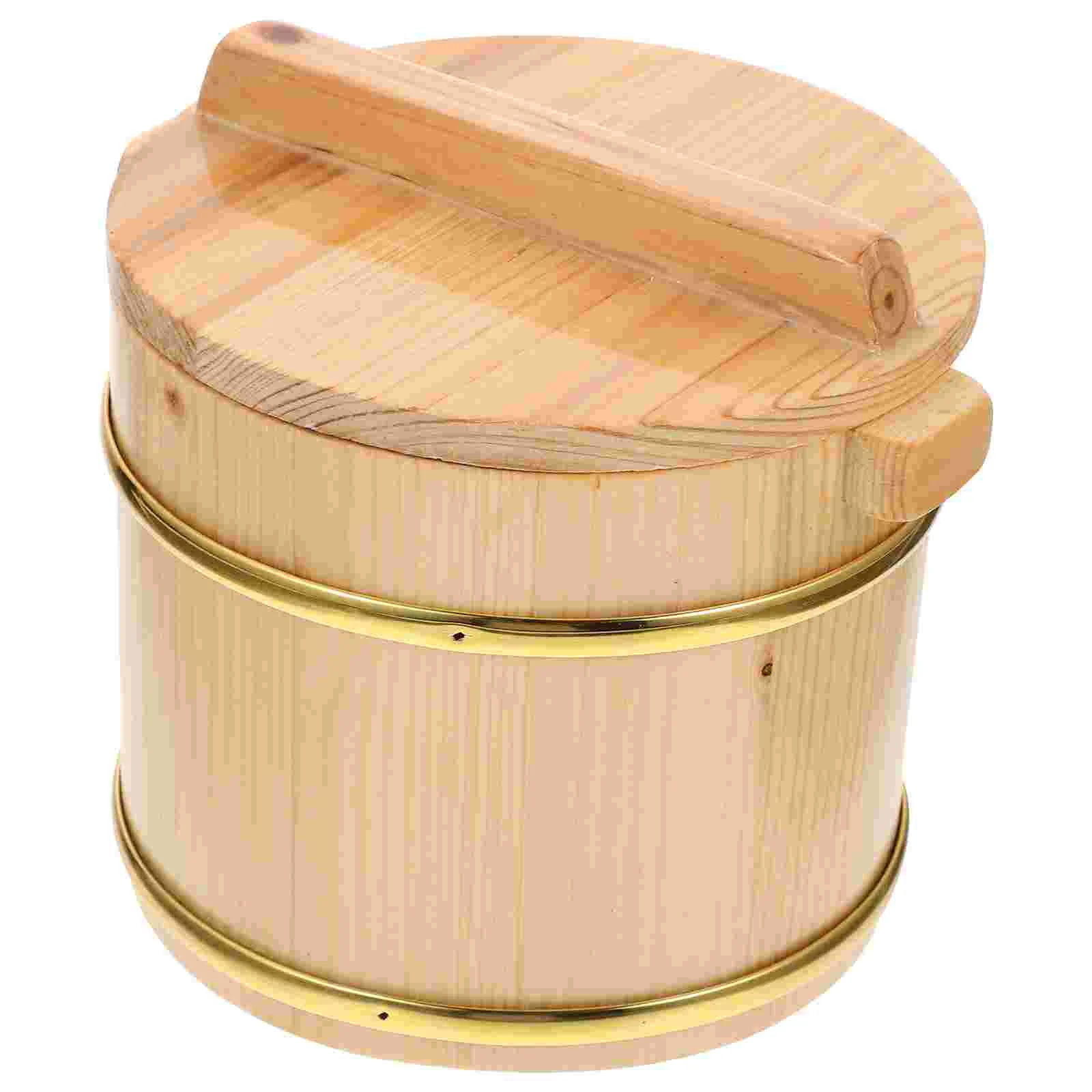 Wooden Barrel Sushi Rice Bucket Buckets Serving Container Food Containers with Lids 2