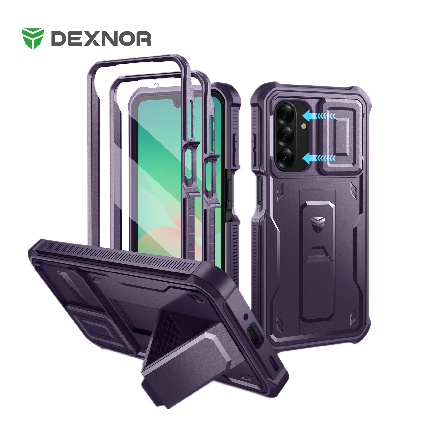 Heavy Duty Shockproof Phone Case with Screen Protector, Camera Cover, and Kickstand