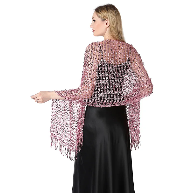 Women's 1920s Scarf Wraps Sequin Deco Fringed Wedding Cape Evening