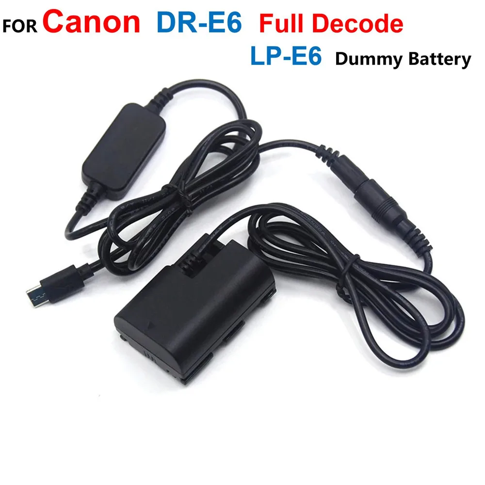 

DR-E6 LP-E6 Full Decode Dummy Battery+USB C Power Bank Cable Adapter For Canon EOS 60D 70D 80D 5DS R 5D Mark IV III 5D4 5D3 5D2