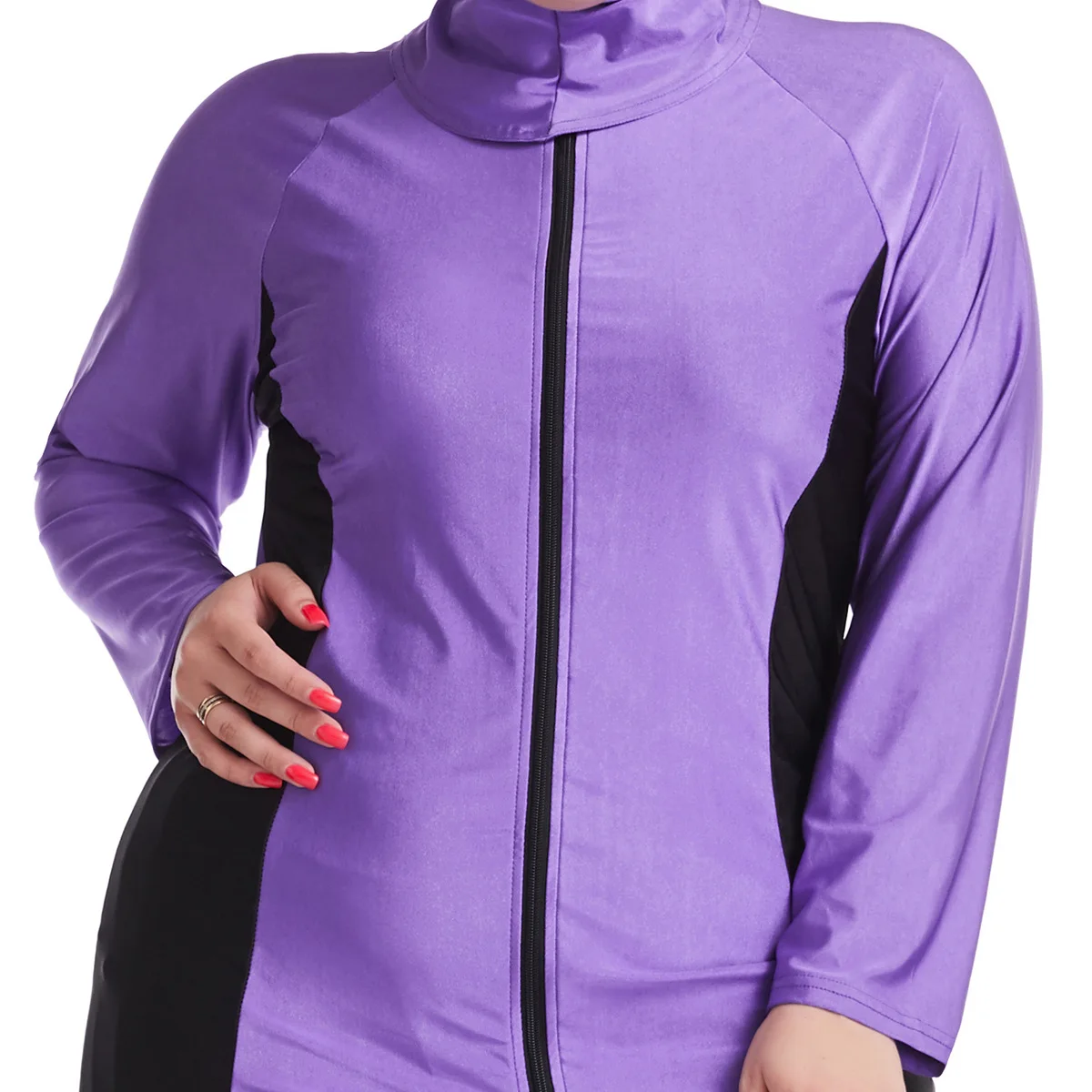Plus Size Burkini Hijab Modest Muslim Swimwear Bathing Suit with Color Block Zipper for Islamic Women Burkini Muslim Swimwear