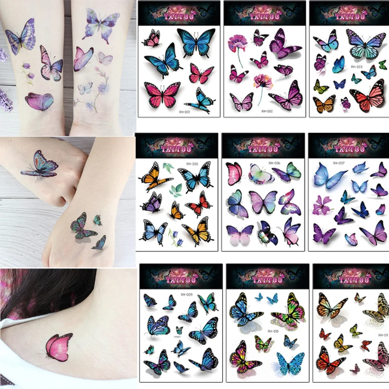 

3D Butterfly Temporary Tattoos Sticker for Women Girls Body Art Flash Tattoo Stickers Waterproof Tatoo Sticker 52 Styles 1 Sheet