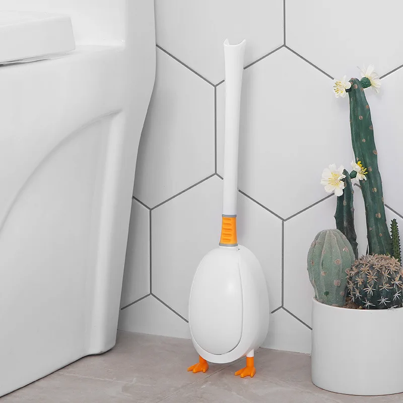 

New Silicone Toilet Brush Set Cute Diving Duck Wall-mounted Floor-Standing Long Handled Bathroom Deep Cleaning TPR Accessories