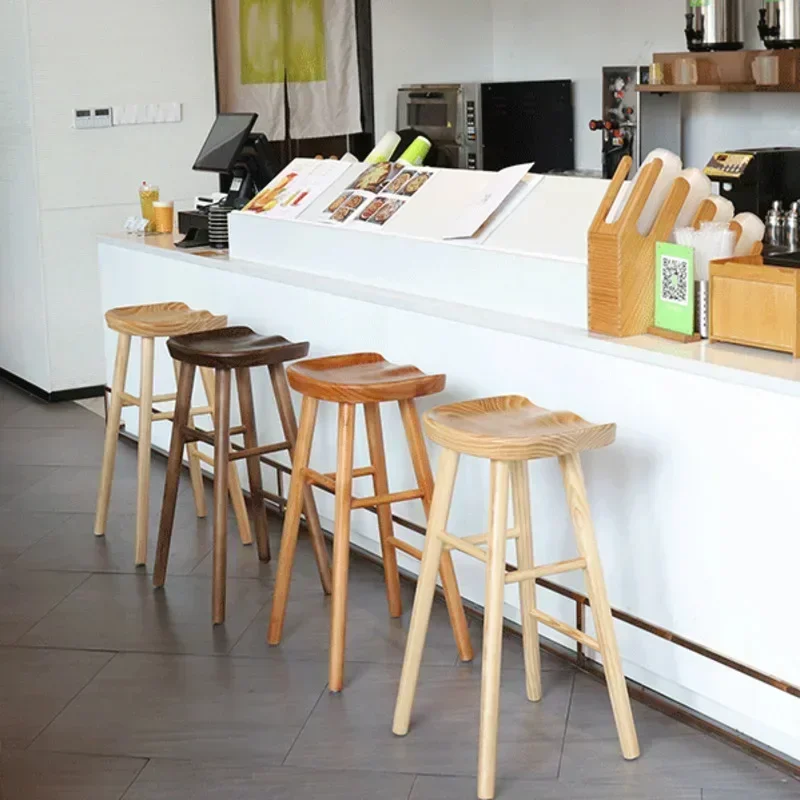 Nordic Modern Log Bar Chair Coffee Shop Solid Wood Stool Home Dining Room High bar chairs