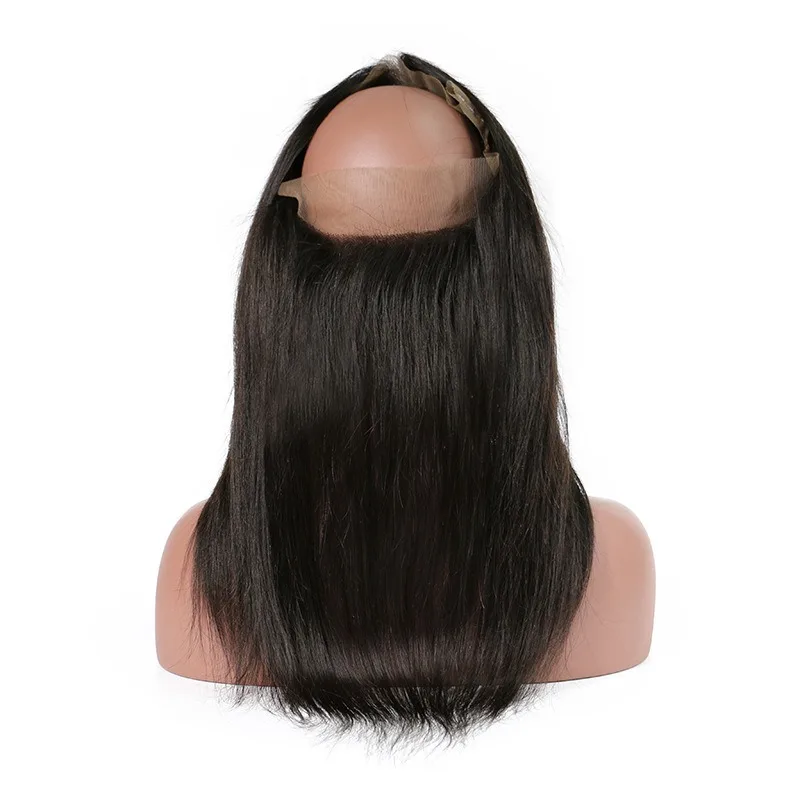 360 Full Lace Frontal Closure Straight Brazilian Virgin Human Hair Pre-Plucked 10-22 Inch Swiss Transparent Lace Natural Color