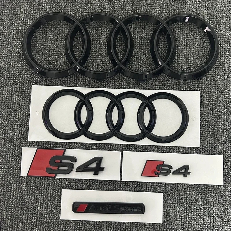 AUDI S4 2010-2019 4 링 로고 ABS 블랙 자동차 후드 전면 그릴 엠블럼 후면 트렁크 배지 스티커 S4 엠블럼 아우디 스포츠 스티커