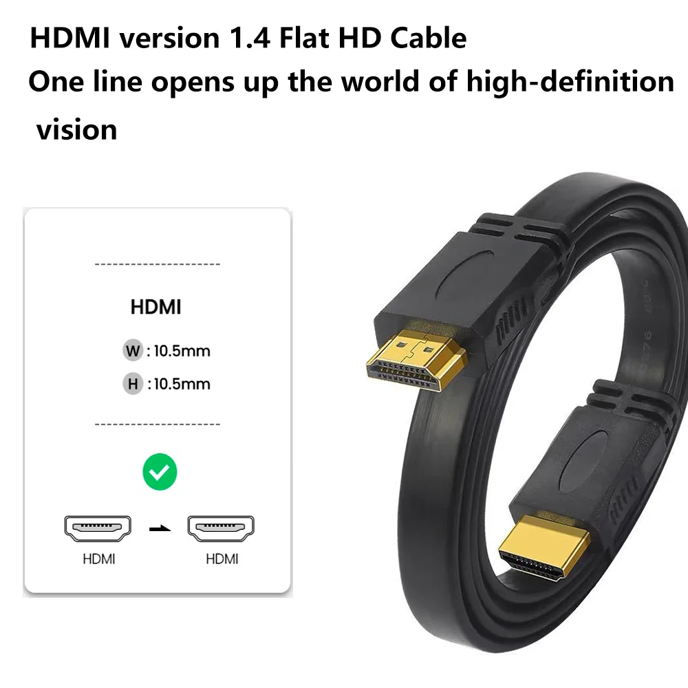 1.5m 3m 5m HD HDMI 케이블, 컴퓨터 TV용 금도금 플러그 남성-남성 HDMI 케이블 1.4 버전 플랫 라인 1080p 3D 지원