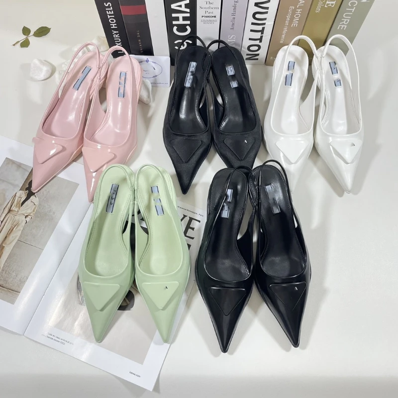 

Cat Heel Sandals Female Pointed Back Hollow Bun Head Half Trailer High Heels Female