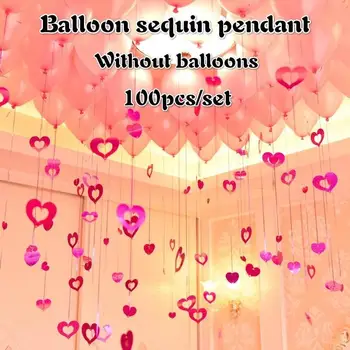 100Pcs/Set Heart-shaped Balloon and Thread Pendant Hollow Wedding Decoration DIY Birthday Party Paper Garland Streamers 2