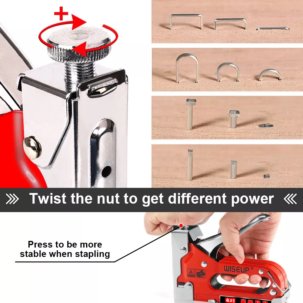 Staple Gun Nailing Gun Nail Gun WISEUP 4 in 1 Stapler Furniture Heavy Duty Staple Gun for Wood Metal